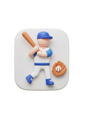 3d Cartoon Baseball Player with Bat Ball and Glove Illustration