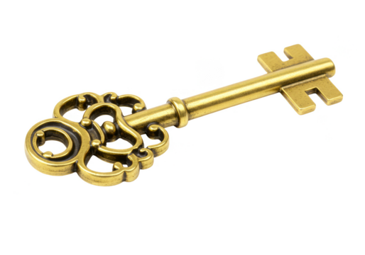 Isolated Golden Key With Antique Design On Transparent Background