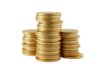 Isolated Golden Stack of Coins Representing Money Wealth and Finance