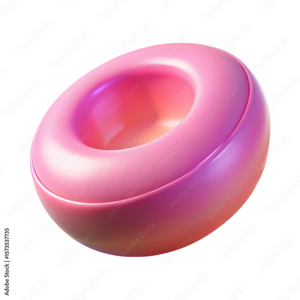 Fototapete abstract 3d rendering of a glossy pink donut shaped object isolated on black background