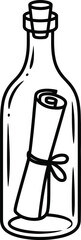 Message in Bottle Line Art – Nautical Scroll Drawing Vector Clipart