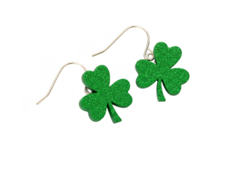 Isolated Green Clover Earrings with Glitter for St Patricks Day