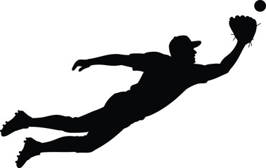 Baseball Player Diving Catch Silhouette – Sports Action Vector Clipart