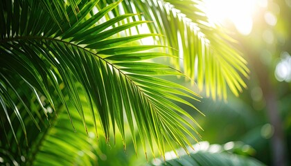 Obraz premium Lush green palm fronds bathed in sunlight