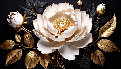 Elegant white peony with gold accents