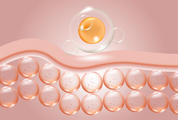 tissue repair serum on damaged or bumpy skin cells, 3d illustration	
