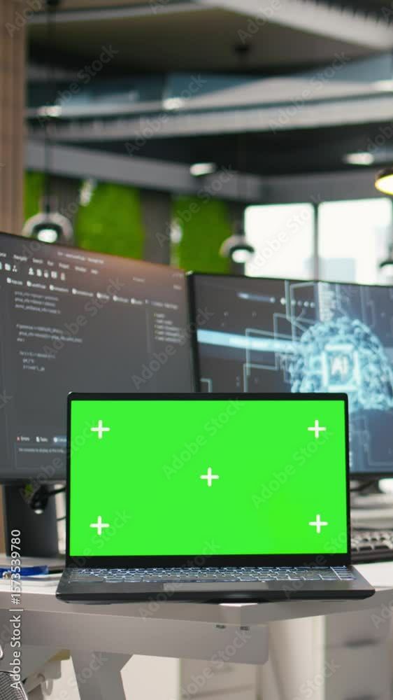 Aufkleber vertical video chroma key notebook in ai industry startup workspace leveraging machine learning tech