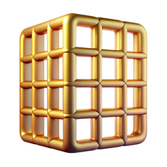 Luxurious golden geometric cube structure featuring a modern stylish and abstract rendered design