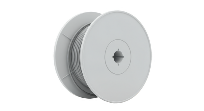 Illustration of Gray Empty Cable Reel Spool in 3d Rendering on White Background