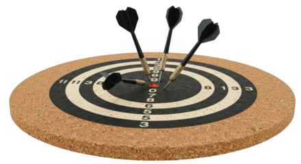Realistic 3D Dartboard with Black Arrows Showing Accuracy in Business