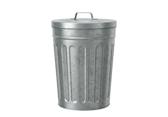 Realistic 3D Render of Metal Trash Can Receptacle Against Black Background