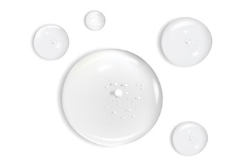 Water serum texture. Liquid gel drops. Clear  cosmetic oil with bubbles circle set isolated