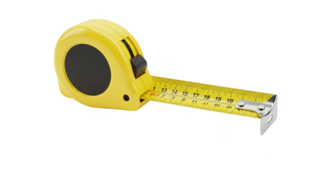 Realistic 3D Rendering of a Yellow Tape Measure Measuring Tool