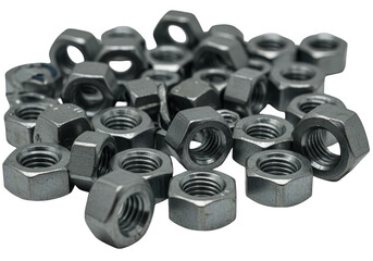 Isolated Heap of Silver Metal Nuts on Transparent Background