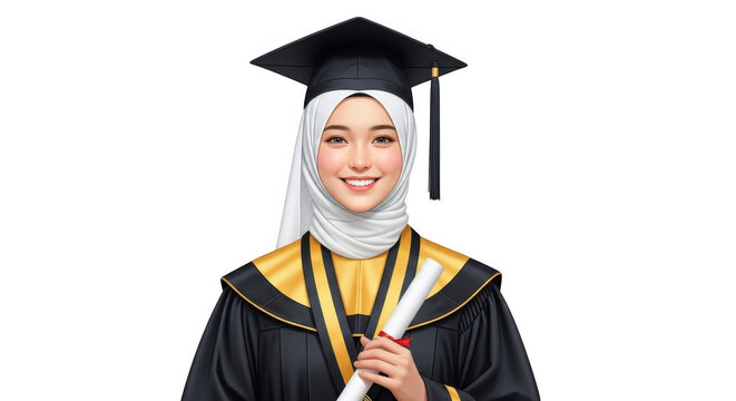 Wanita Muslimah Wisuda Memegang Ijazah PNG Pakaian Wisuda Lengkap