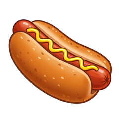 Illustration of Hotdog with Mustard on Bun Isolated on White