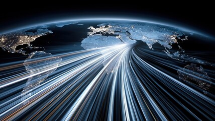 Abstract global maps showcasing high-speed data transmission, Each image visualizes the concept of global connectivity, technological growth, and business data flow through illuminated lines represent