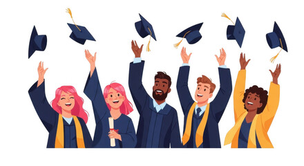 Graduation Ceremony Celebration Students Throwing Caps PNG