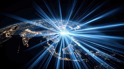 Abstract global maps showcasing high-speed data transmission, Each image visualizes the concept of global connectivity, technological growth, and business data flow through illuminated lines represent