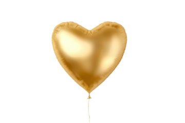Shiny golden heart foil balloon isolated on white transparent background.
