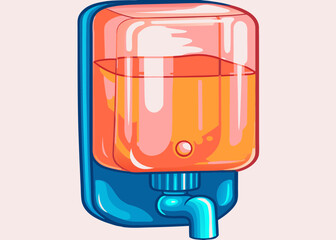 Water Dispenser with Orange Water in Retro Style for Beverage Blogs, Office Refreshment, Health Awareness, Home Decor, and Creative Illustrations  