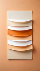Abstract arrangement of curved paper layers in warm neutral and orange tones