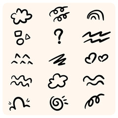 Playful Hand-Drawn Weather and Doodle Elements Set