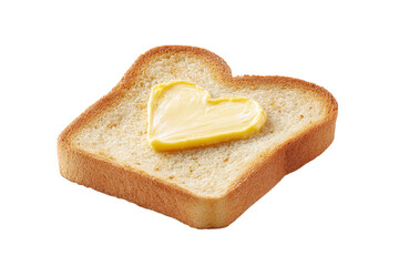 Slice of toast with heart-shaped butter isolated on white transparent background.