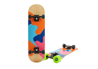 Isolated Illustration of Colorful Patterned Skateboards with Wheels and Decks