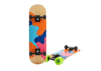 Isolated Illustration of Colorful Patterned Skateboards with Wheels and Decks