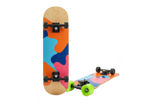 Isolated Illustration of Colorful Patterned Skateboards with Wheels and Decks