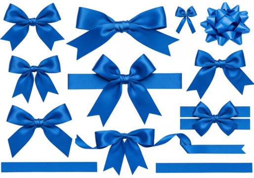 Isolated Illustration of Collection of Blue Ribbon Bow on Transparent Background - Powered by Adobe