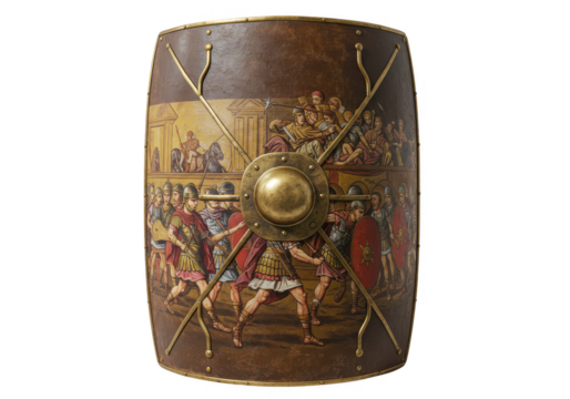 Isolated Illustration Of Decorative Roman Shield With Ancient Battle Scene