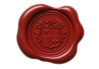 Isolated Illustration of Detailed Red Wax Seal with Coat of Arms