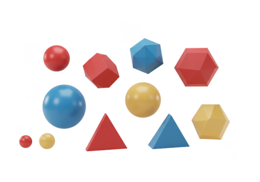 3D Render Geometric Shape Arrangement Red Blue And Yellow Illustration