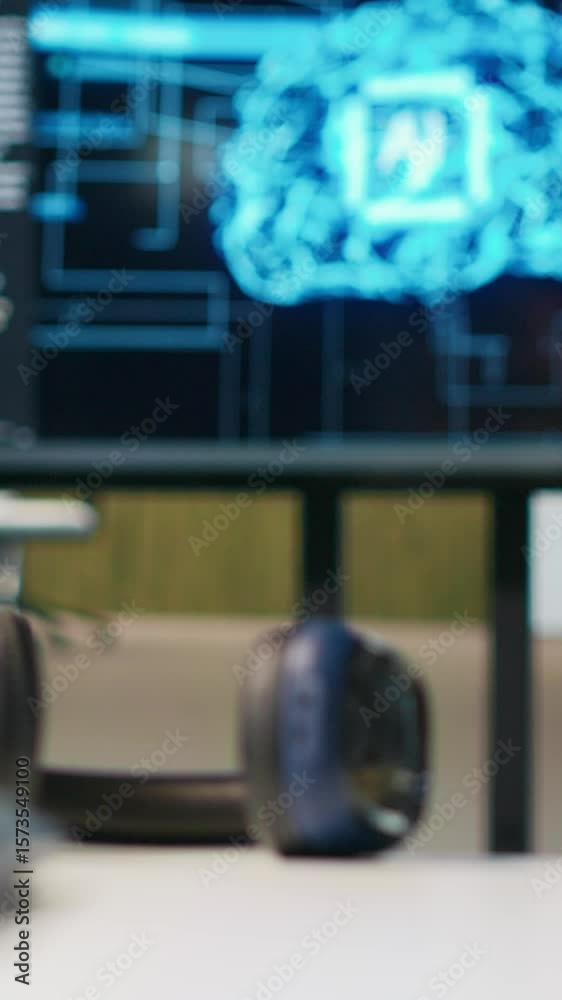 Aufkleber vertical video pc monitor on startup office desk showing artificial intelligence neural networks pro