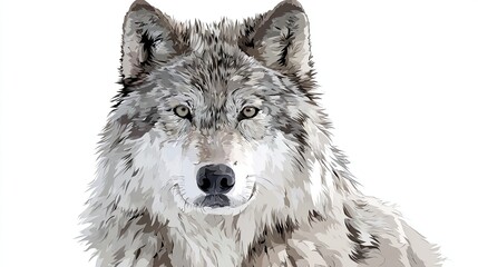 Obraz premium A detailed, artistic illustration of a majestic wolf, facing the viewer with piercing eyes