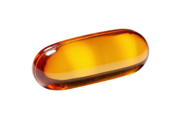 Close-up of an Amber Softgel Capsule isolated on white transparent background