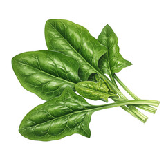 Isolated Illustration of Fresh Green Spinach Leaves on Transparent Background