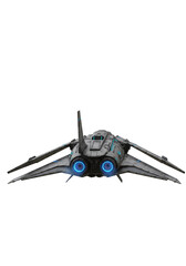 Isolated Illustration of Futuristic Silver Spaceship with Blue Engines