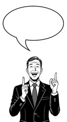 Illustration of Man with Speech Bubble Announcing Business Idea in Suit