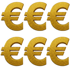 Isolated Illustration of Golden Euro Currency Symbols on Transparent Background