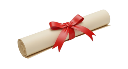 Realistic Diploma Certificate Scroll with Red Ribbon PNG