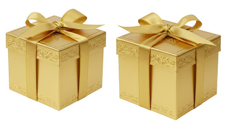 Isolated Illustration of Golden Gift Boxes with Luminous Ribbon on Transparent