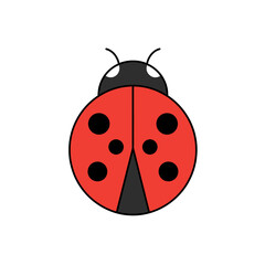 Obraz premium Red Ladybug Icon Black Spots Bold Black Outline Simple Design