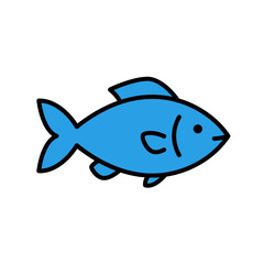 Blue Fish Icon Swimming Bold Black Outline Simple Design