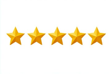 Five gold stars on white background for rating and feedback concept