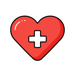 Fototapeta premium Red Heart Icon White Cross Bold Black Outline Simple Design