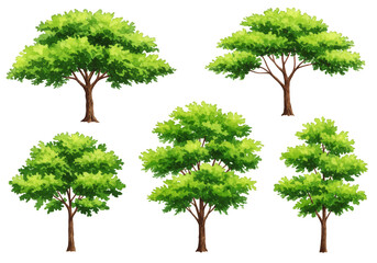 Isolated Illustration of Group of Green Trees on Transparent Background