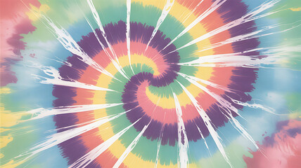 Obraz premium Vibrant spiral tie dye pattern with splattered white paint accents